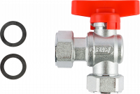 Кран шаровой FAR 3/4", накидные гайки EPDM, угловой, красн. бабочка, хром